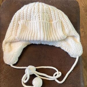 J Crew Cozy Cream Knit Hat w flaps